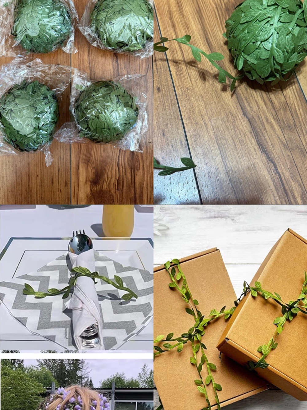 Bundle of Artificial Leaf Vine Garland - Green Decorative Trim 132ft